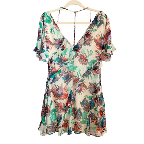 Anthropologie Soft Printed Ruffle Mini Dress NEW XS White Green Blue - Picture 4 of 8